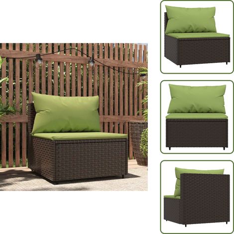 Garten-Mittelsofa mit Kissen Braun Poly Rattan - Gartensofa - Outdoor-Sofa - Lounge Möbel - Rattan-Sofa - Polyethylen-Sofa