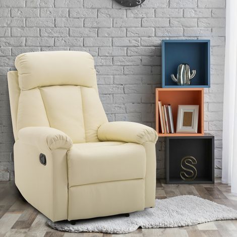 Sillón Relax Reclinable Tapizado en PU Butaca de Salón con Reposapiés Retráctil Respaldo Alto Resposabrazos para Dormitorio 80x97x107 cm Blanco (1/5)