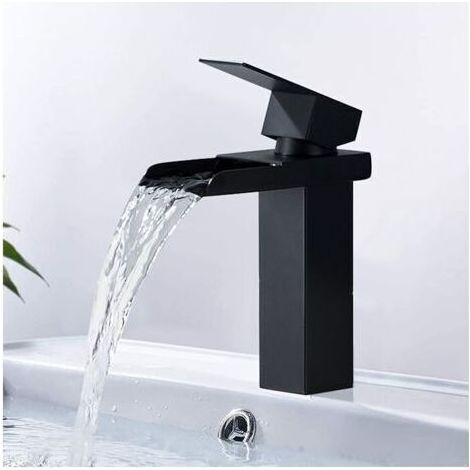Noir Robinet Cascade Mitigeur de Lavabo Mono-trou Robinetterie Lave-mains avec Levier Unique en Acier Inox Robinet Salle de Bain (1/5)