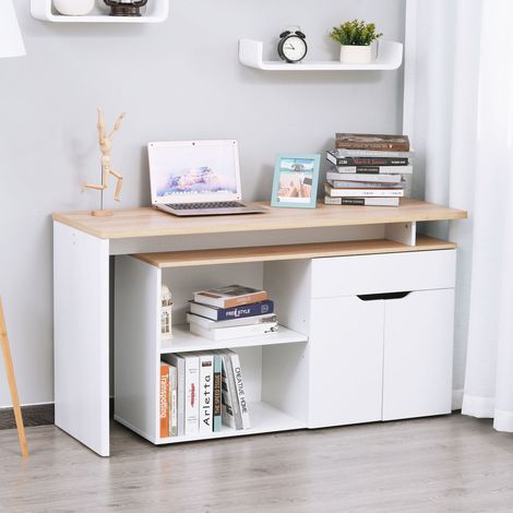 Bureau informatique multimédia modulable multi-rangements double niche + tiroir et placard en bois
