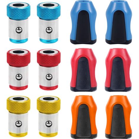 6pcs Porte-Anneaux à Vis Magnétiques et 6pcs Magnétiseurs, Ensemble de Supports de Vis Magnétiques Anneau de Tournevis Magnétique pour Tournevis Hexagonal de 6,35mm et Embouts Électriques (1/5)