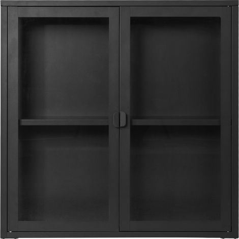 MAINE-Vitrine suspendue 2 portes vitrées acier noir 80x80 cm (1/5)