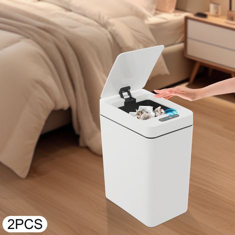 【Maison connectée】Lot de 2 poubelles automatiques à capteur de 12 L avec couvercle, pour salle de bain, bureau et chambre — ouverture sans contact (1/5)
