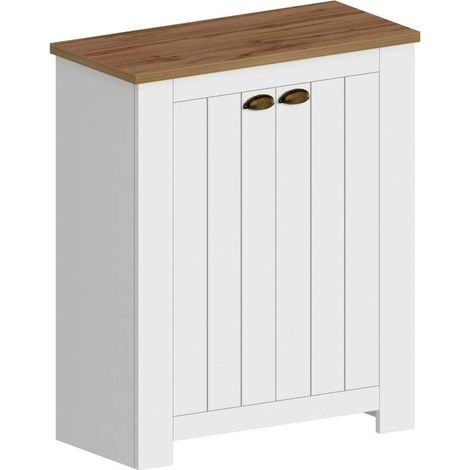Dmora - Scarpiera Adriatica, Porta scarpe salvaspazio a 2 ante, Armadio multifunzione da ingresso, 84x42h100 cm, Bianco e Rovere