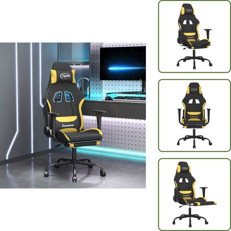 Silla de masaje - vidaXL Silla gaming de masaje con reposapiés tela negro y amarillo - Silla de trabajo