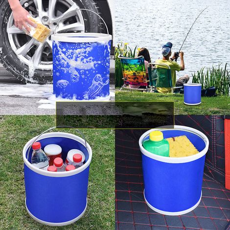 Seau pliable en toile Oxford 9L, récipient multifonction pour lavage auto, pêche et camping (1/4)