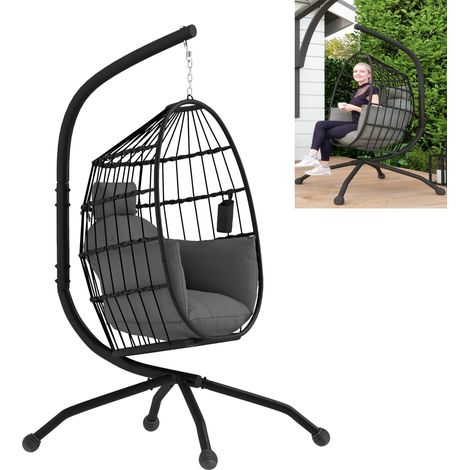 Balancelle, chaise d'extérieur, fauteuil suspendu en forme d'œuf, fauteuil à bascule, capacité de charge de 120 kg, idéal pour les terrasses extérieures et les chambres (noir)