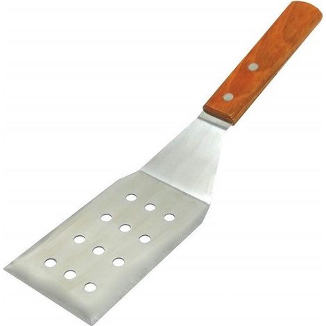 Trade Shop - SPACHTEL AUS PERFORIERTEM STAHL MIT HOLZGRIFF SPACHTEL DREHT FLEISCH BBQ GRILL -