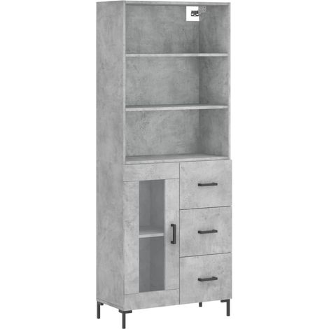 Buffet bahut commode armoire meuble de rangement organisateur cuisine salle de séjour salon haut 69,5 x 34 x 180 cm bois d'ingénierie gris