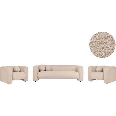 Living Room Set 5 Seater LEIREN Boucle Beige (1/5)