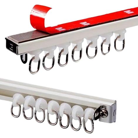 Rail De Plafond en Aluminium pour Rideaux Tringle À Rideau Adhésive avec Poulies Silencieuses Pas De Perçage Rail De Rideau Au Montage Mural pour Séparation De Pièce Chambre (1/2)