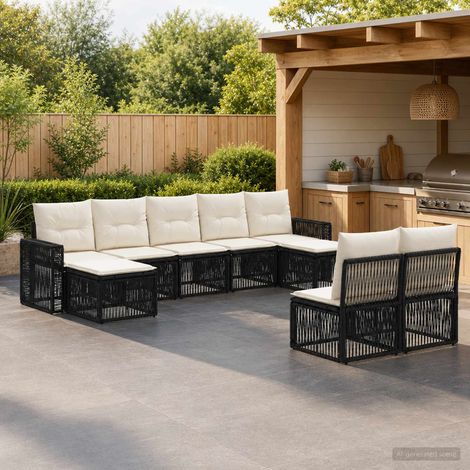 Salon de jardin modulable 9 pièces en polyrotin noir et blanc crème, 67.6kg - PANGIVO (1/5)