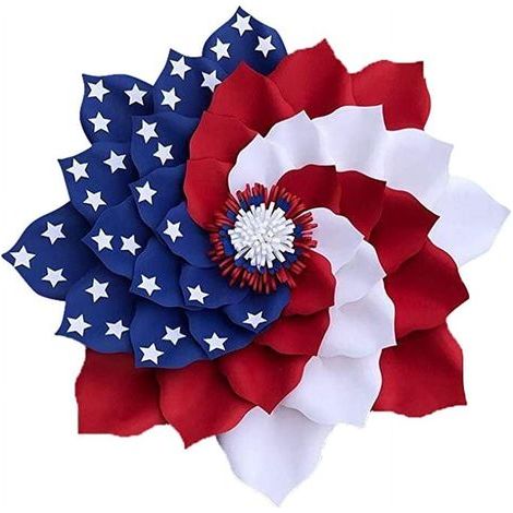 Gänseblümchenförmiger Kranz – Rot-weiß-blauer Jute-Kranz im Stil der amerikanischen Flagge – Für Haustüren im Innen- und Außenbereich – 45 cm (1/4)