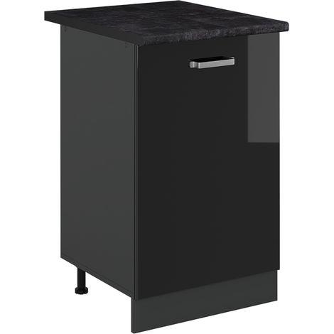 Mobiletto base cucina R-Line, Nero lucido/Antracite, 50 cm piano di lavoro Antracite, Vicco