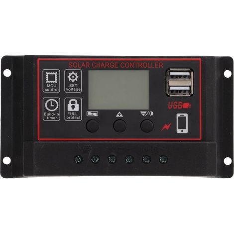 Régulateur de charge solaire PWM 12V/24V, contrôleur de batterie intelligent avec écran LCD, 2 ports USB, paramètres automatiques réglables, 80 A (1/4)