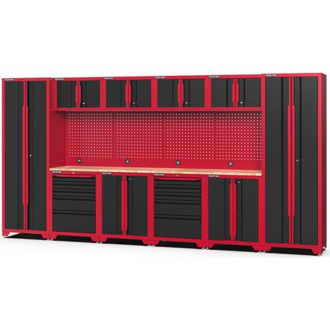 Feistos Werkstatteinrichtung "Juno 11", schwarz/rot, 396 x 46 x 198 cm (B x T x H), 2 Hochschränke (1/5)