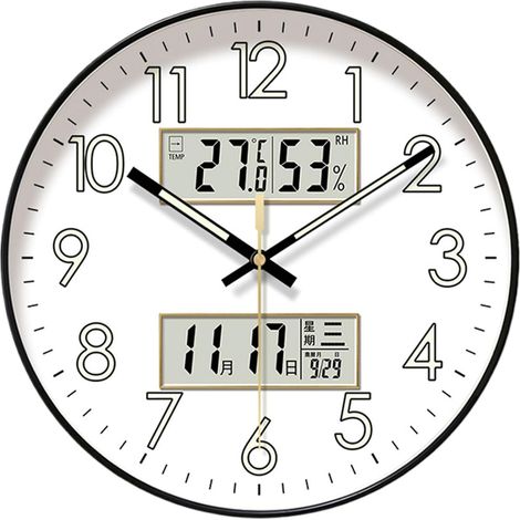 Wall Clock, Wall Clock for Living Room, Silent Clock with Night Glow Feature, 10/12/14 inch Wall Clock with Large Digital Display and Calendar, Home Decor for Living Room, (1/5)