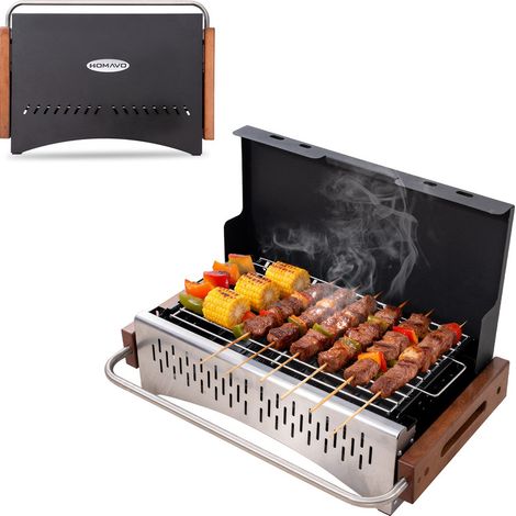 HOMAVO Barbecue Portable, 38,15 x 20,95 cm, Barbecue à Charbon Compact pour Extérieur (1/5)