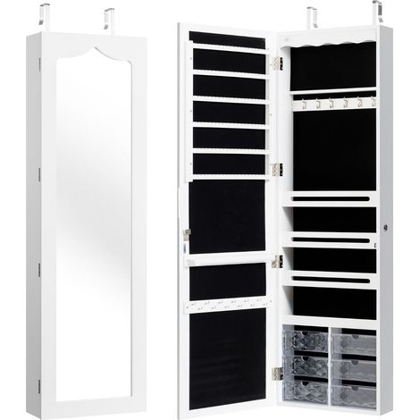 Mobiletto portagioie a specchio da parete 36,5 x 11,5 x 120 cm capiente con moderne luci LED MDF bianco 200020736