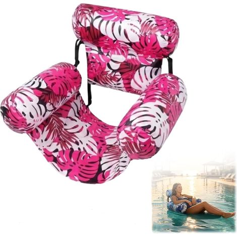Matelas flottant piscine gonflable rose fuchsia, fauteuil flottant adulte avec dossier confortable (1/4)