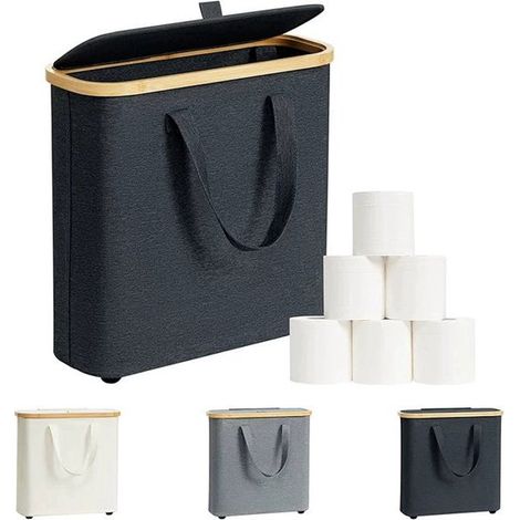 1 Soporte para papel higiénico con asa - Cesta para papel higiénico plegable e impermeable, pañuelos no incluidos, color blanco roto. (1/5)