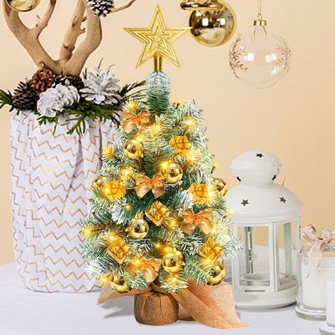 Randaco Mini albero di Natale artificiale,piccolo albero di Natale con luci LED,decorazione da tavolo dell'albero per il bar commerciale dell'ufficio 40cm,oro (1/5)