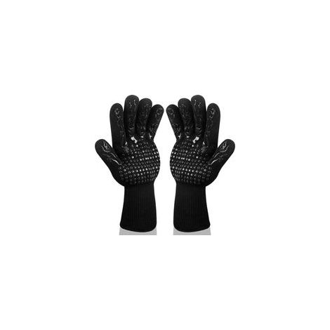 Gants de cuisine résistants à la chaleur EN407, paire de gants en silicone antidérapant – Pour barbecue, soudure, foyer, cuisson (Noir)– (1/5)