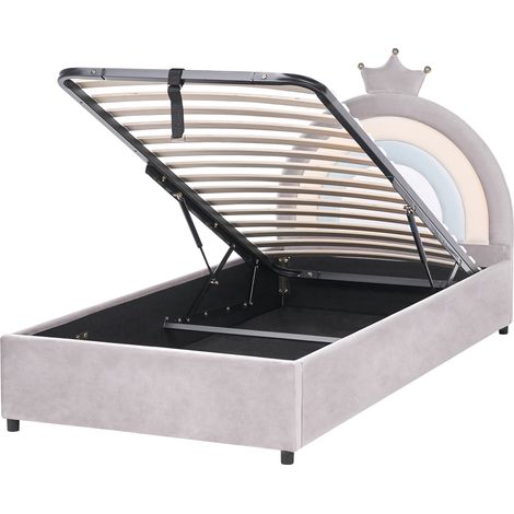 Cama infantil tapizada moderna de terciopelo 90 x 200 cm con somier de listones espacio de almacenaje gris Grisetot