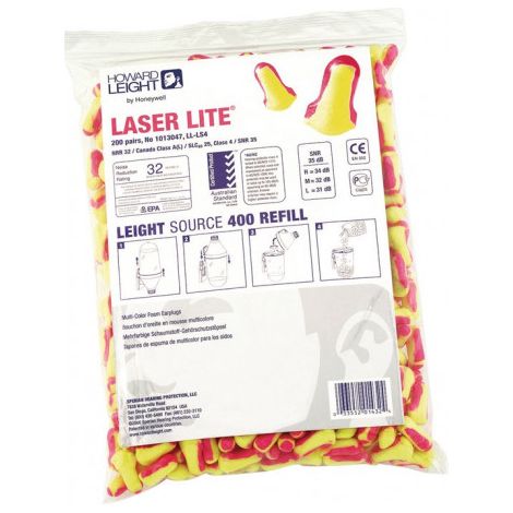 Bouchons antibruit Laser Lite EN 352-2 SNR 35 dB pack de remplissage 200 paires/paquet HONEYWELL HOWARD LEIGHT