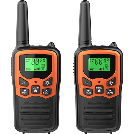 Walkie-Talkie, Langstrecken-Walkie-Talkie für Erwachsene mit 22 FRS-Kanälen, Heim-Walkie-Talkie mit LED-Taschenlampe und VOX-LCD-Display zum Wandern und Camping (Orange, 2er-Pack)