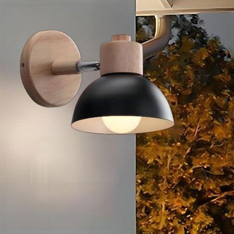 Luminaire Moderne E27 Edison Applique Murale Industrielle en Métal Bois Loft Lampe pour Café Bar Couloir Salle à Manger Salon Chambre Noir (1/5)