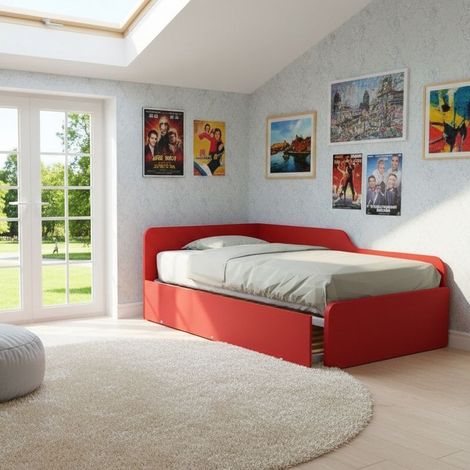 Divano letto piazza e mezza 120x190 con spalliera e secondo letto estraibile - Rosso