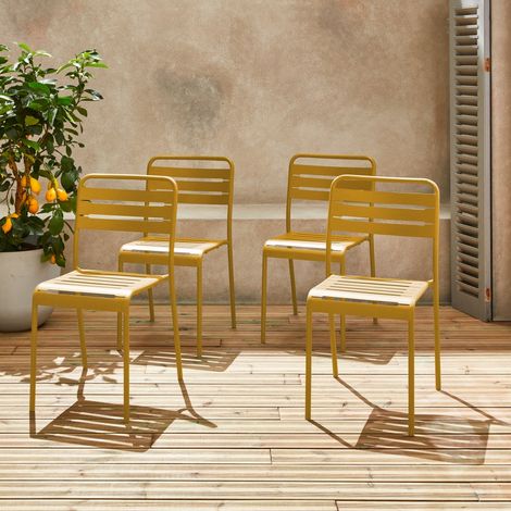 Lot de 4 chaises de jardin acier. 4 places. ocre. Amelia. L44 x P52 x H79cm (1/5)