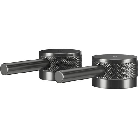 Colore Gunmetal Grey Industrial Style Bath Filler Half Knurled Hot and Cold Tap Heads (1/5)