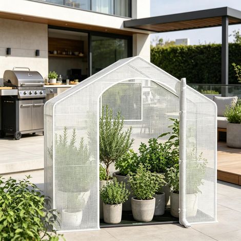 Serre de jardin 200 x 80 x 200 cm avec porte zippée enroulable, blanche HAVRYA (1/4)