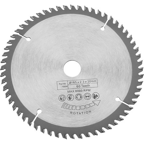 Lame de scie circulaire argentée TCT 165 mm pour la coupe du bois, 60 dents + 1 bague de réduction (1/5)