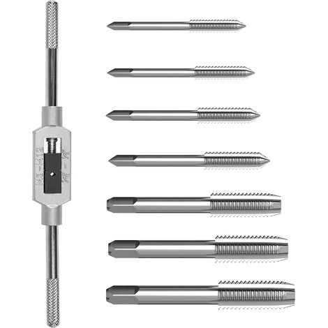 Jeu de 8 tarauds métriques, jeu de tarauds et filières, jeu de tarauds manuels, mini taraud métrique, jeu de tarauds pour filetage, outil de taraudage M3 M4 M5 M6 M8 M10 M12 avec clé à taraud réglable (1/5)