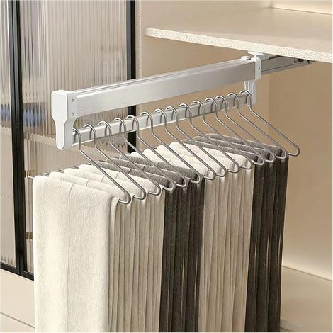 Sliding Trouser Holder, Wardrobe Rods, 55cm/21.65in Wardrobe Clothes Rack Extendable Sliding Rail Organizer Telescopic Rack Trouser Rack Multifunctional Metal Rack (1/5)
