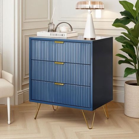 Nachttisch - TANANT - 60x40x70 cm - 3 Schubladen - Moderner Stil - Blau