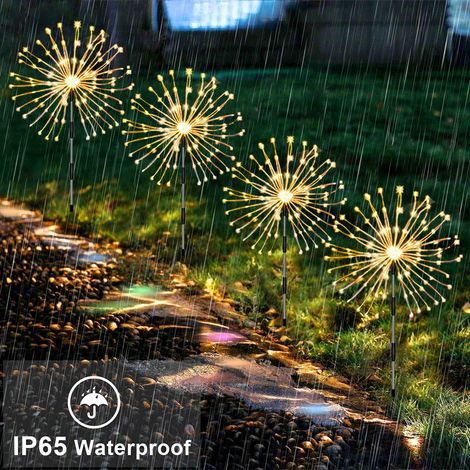 Guirlande lumineuse solaire en fil de cuivre, motif feux d'artifice en étoile, pour jardin, allée ou pelouse, étanche. (1/5)