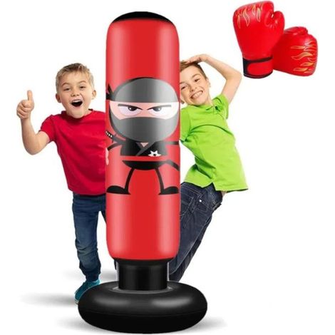 Sac boxe enfant gonflable 160 cm – PVC rouge – Gants inclus – Anti-stress – Autoportant (1/5)