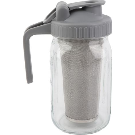 Pichet en Verre 2L avec Couvercle Gris et Filtre Maille Fine, Grande Capacité 64oz, Bec Large pour Eau Glacée, Café Cold Brew et Jus (1/5)