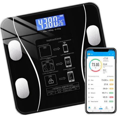 Balance de salle de bain intelligente Bluetooth MDUG, avec affichage de la température, balance numérique intelligente, capable de mesurer 8 paramètres différents. (1/5)