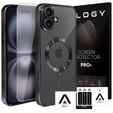 Funda MagSafe para Apple iPhone 16 Plus Alogy Glamour Luxury Ring Case Negra y Transparente + Cristal Templado (1/5)
