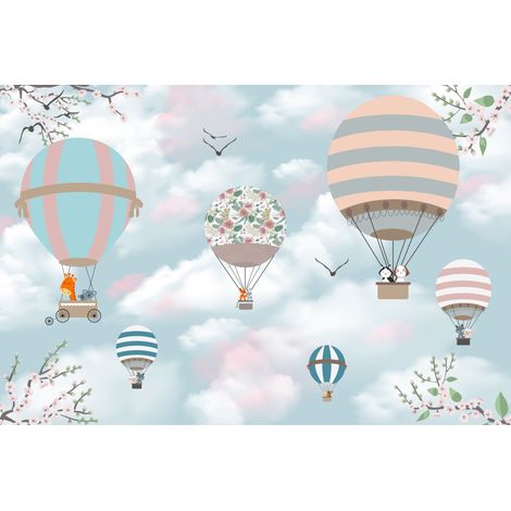 Carta da parati fotografica per bambini con palloncini e animali tra le nuvole DWK236 200x135 (1/5)