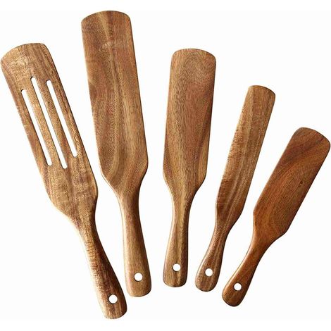Ensemble d'ustensiles de cuisine en bois de teck, outils de cuisine multifonctionnels en bois (1/5)