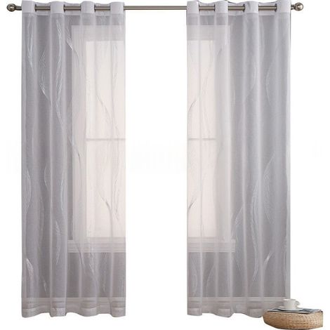 Two white sheer curtains, 132cm260cm, with French-style rod loop, suitable for bedrooms and living rooms.