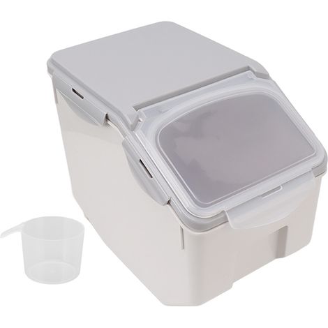 Seau de stockage de riz hermétique, boîte à riz, seau à farine en plastique anti-insectes, récipient à riz de cuisine, bocal à riz, gris ménager 20 jin (10 catties) (1/5)