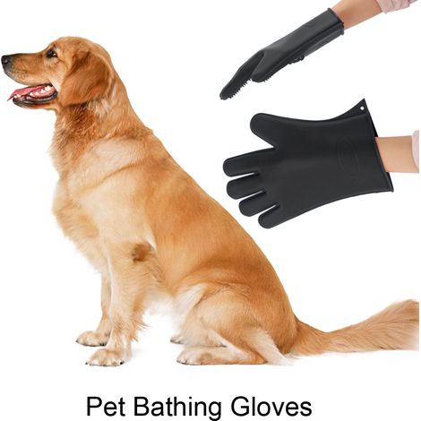 Brosse de bain imperméable en silicone pour animaux de compagnie, gants de toilettage et de massage, peigne pour chien noir (1/5)