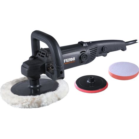 FERM Pulidora profesional 180mm - 1400W - 4m de cable de goma, velocidad variable, incluye 2 discos de pulido, plato de apoyo y bolsa de almacenamiento
